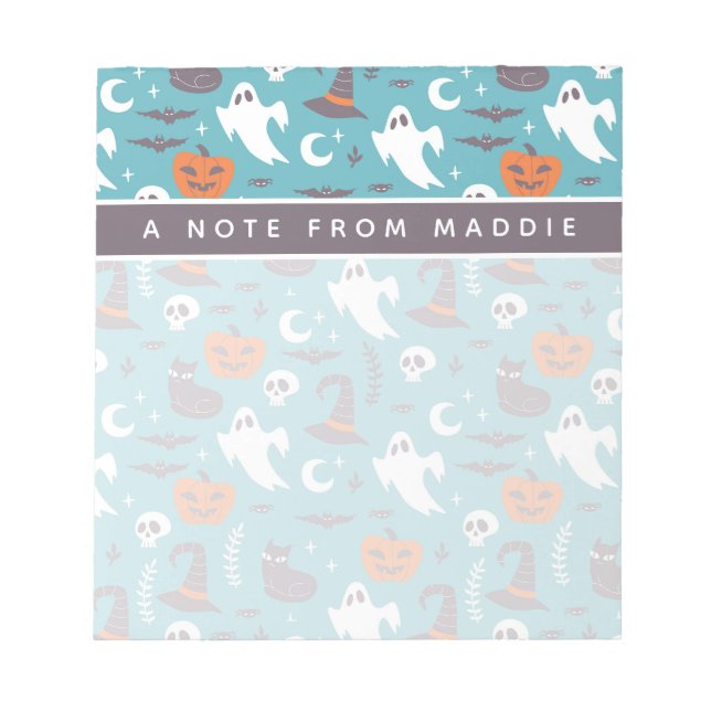 Fun Teal Doodle Halloween Pattern Notepad (Front)