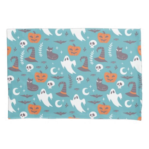 Fun Teal Doodle Halloween Pattern Pillow Case