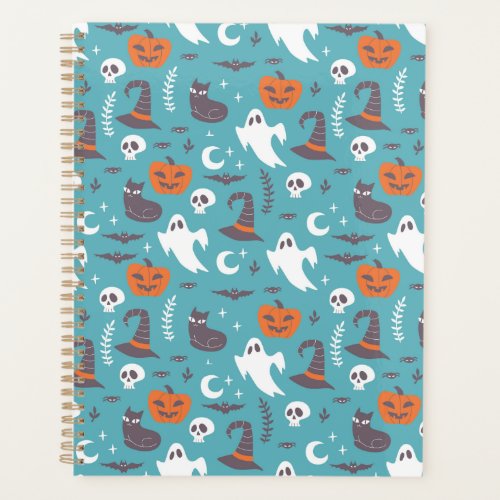 Fun Teal Doodle Halloween Pattern Planner