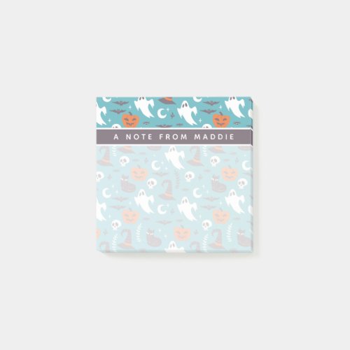 Fun Teal Doodle Halloween Pattern Post_it Notes