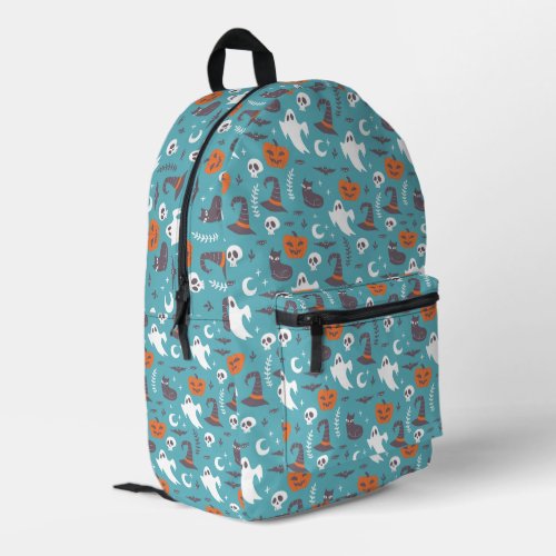 Fun Teal Doodle Halloween Pattern Printed Backpack