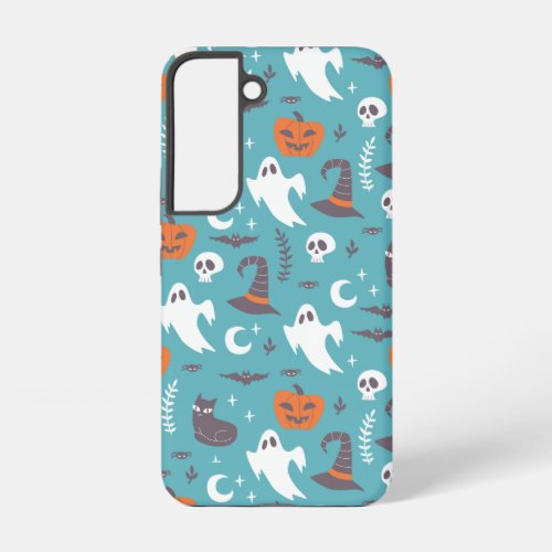 Fun Teal Doodle Halloween Pattern Samsung Galaxy S22 Case