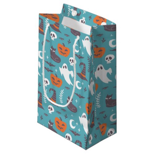 Fun Teal Doodle Halloween Pattern Small Gift Bag