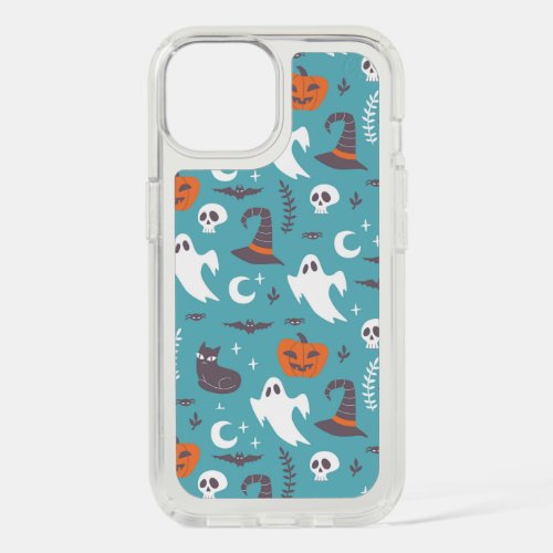 Fun Teal Doodle Halloween Pattern iPhone 15 Case