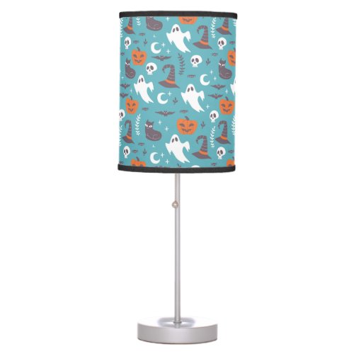 Fun Teal Doodle Halloween Pattern Table Lamp