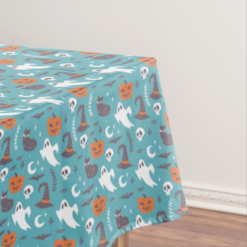 Fun Teal Doodle Halloween Pattern Tablecloth