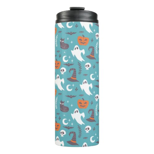 Fun Teal Doodle Halloween Pattern Thermal Tumbler