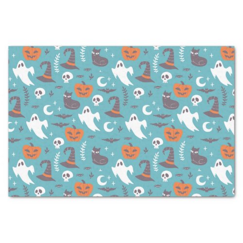 Fun Teal Doodle Halloween Pattern Tissue Paper