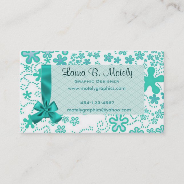 Fun teal floral Business Card (Front)