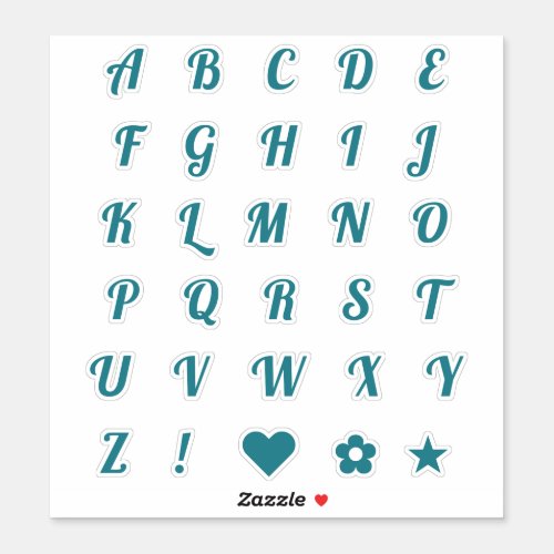 Fun Teal Font Alphabet Initial Monogram Letters Sticker