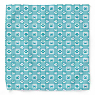 Fun Teal Gingham with Paw Prints Bandana