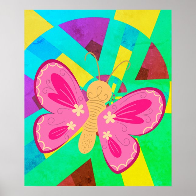 Fun Teal, Green and Pink abstract butterfly  Poster (Front)