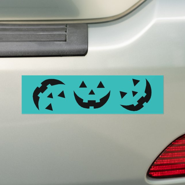 Fun teal jack o lantern pumpkin face Halloween Bumper Sticker (On Car)