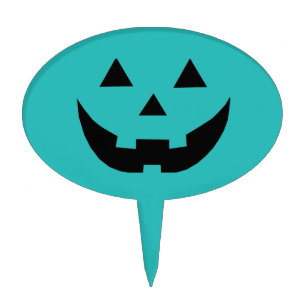 Fun teal Jack o lantern pumpkin face Halloween Cake Topper