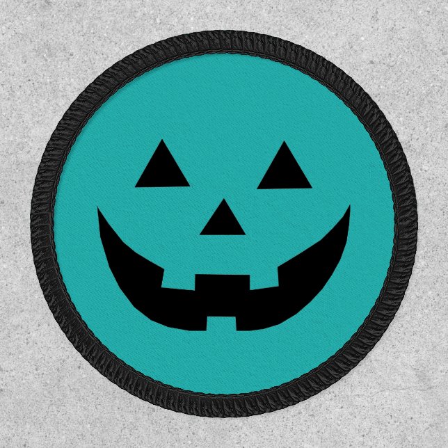 Fun teal Jack o lantern pumpkin face Halloween Patch (Front)