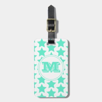 Fun Teal Stars Pattern Monogram Luggage Tag