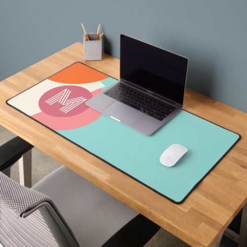 Fun Teal Turquoise Green Pink Orange Art Pattern Desk Mat