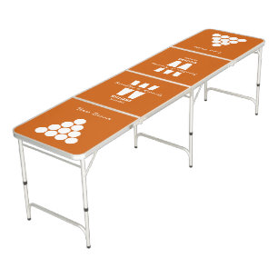 Fun Team Bride Groom Orange White Monogram Wedding Beer Pong Table