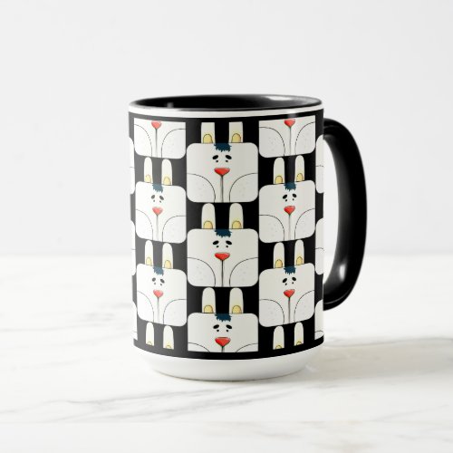 Fun Team Bunny Face in Black and White Mug