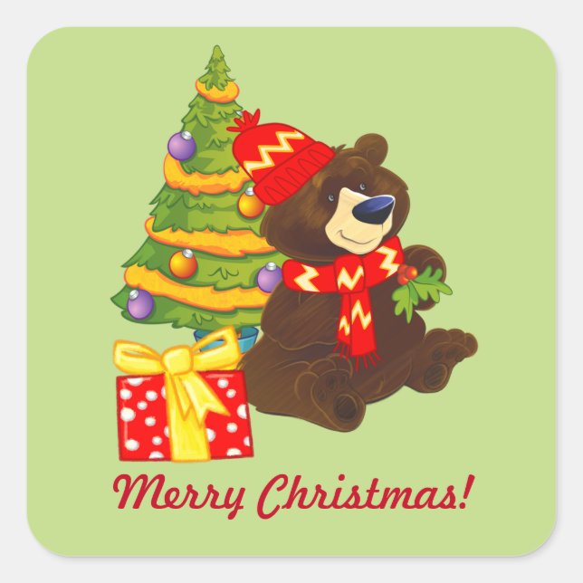 Fun Teddy Bear  Custom Christmas Square Sticker (Front)