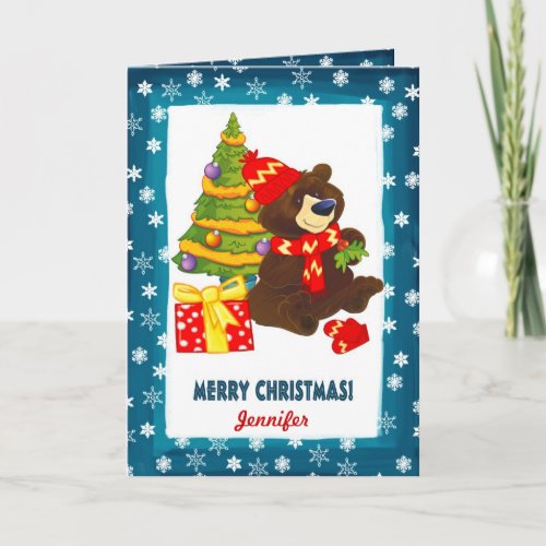  Fun Teddy Bear  Custom Name Christmas  Holiday Card