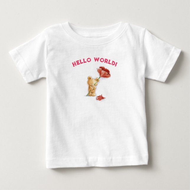 Fun teddy flower watercolour  baby T-Shirt (Front)