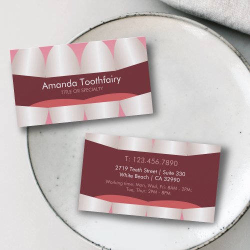 Fun Teeth Open Mouth Modern Dentist Business Card