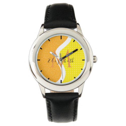 Fun Tennis Ball Name  Initial Orange Yellow Kids  Watch