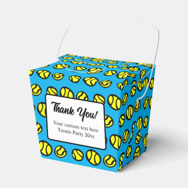 Fun tennis party favor box with custom text (Front Side)
