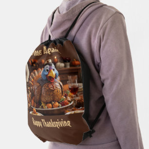 Fun Thanksgiving Drawstring Backpack Custom Text