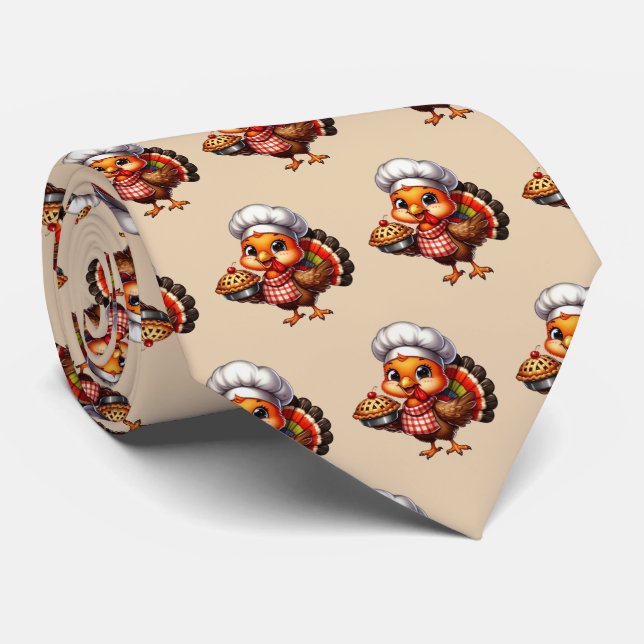 Fun Thanksgiving pie turkey tiled  Neck Tie (Rolled)