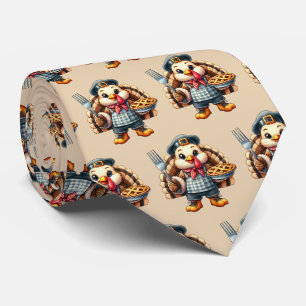 Fun Thanksgiving pie turkey tiled Neck Tie