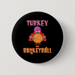 Fun Thanksgiving Turkey plays Basketball Tee Men B Button