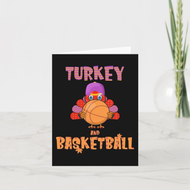 Fun Thanksgiving Turkey plays Basketball Tee Men B Card (Front)