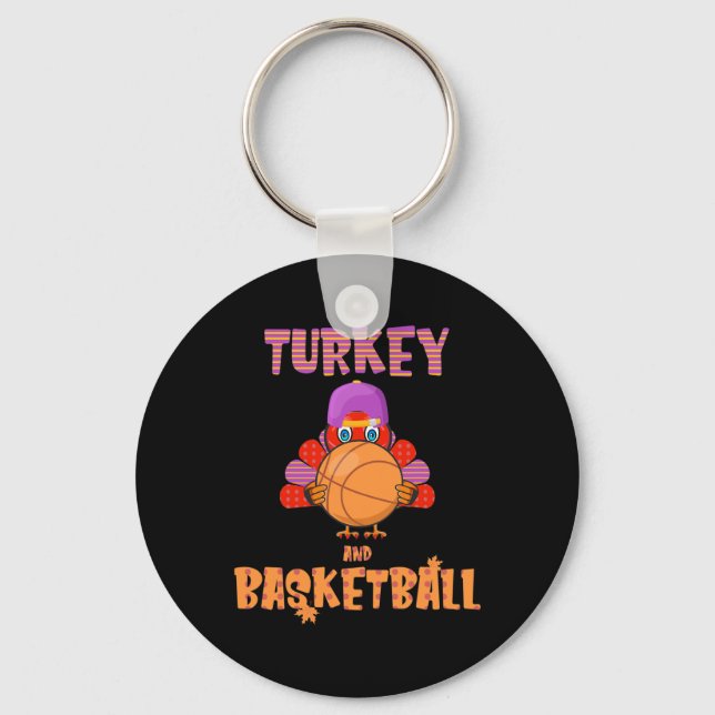 Fun Thanksgiving Turkey plays Basketball Tee Men B Keychain (Front)