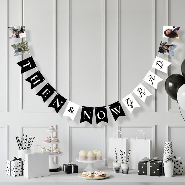 Fun Then & Now Grad Photo Collage Graduation Party Bunting Flags (Fun Then & Now Grad Photo Collage Graduation Party Bunting Flags)