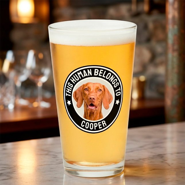 Fun "This Human Belongs to" Pet Dog Photo  Glass (This human belongs to Dog Photo Glass)