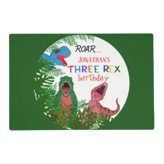 Fun Three Rex Birthday Kid 3rd Birthday Placemat