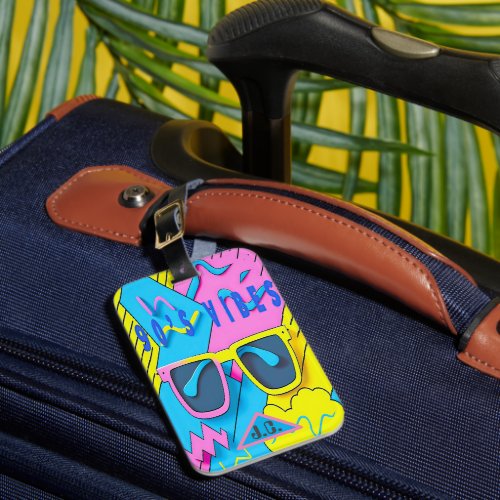 Fun Throwback Pink Yellow and Blue 90s Vibes   Luggage Tag