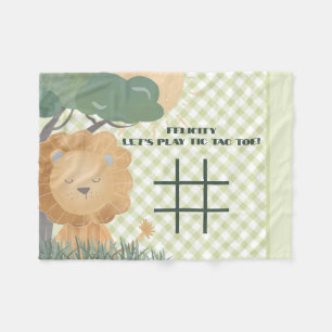 Fun Tic Tac Toe Game Gingham Name Boho Lion Fleece Blanket