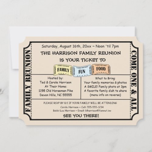 Fun Ticket Cut Family Reunion Invitation