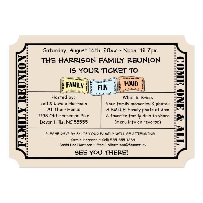 Fun Ticket Cut Family Reunion Invitation | Zazzle