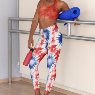 Fun Tie Dye Pattern red white blue Leggings