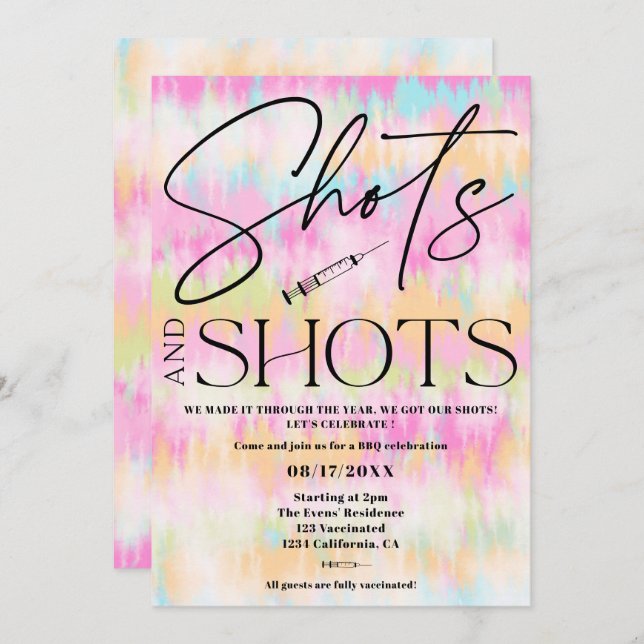 Fun tie dye shots Vaccination celebration Invitation (Front/Back)