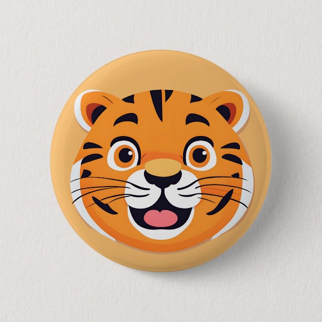 Fun tiger Face safari Wild jungle Birthday Party c Button (Front)