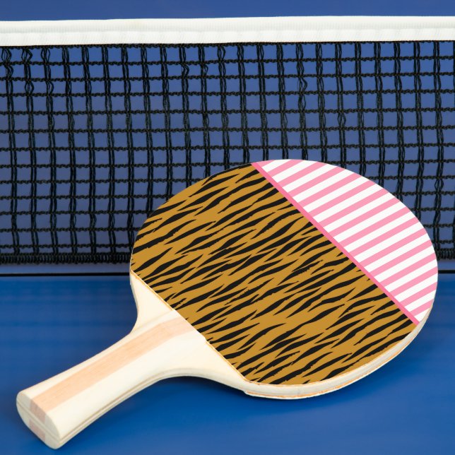 Fun Tiger Print with Pink Trim & Stripes Ping-Pong Paddle (Insitu)