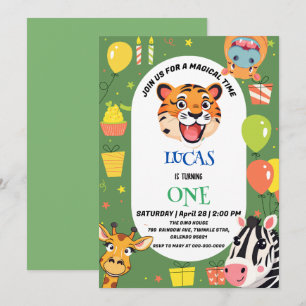 Fun tiger Zebra Hippo safari zoo Wild Birthday Save The Date