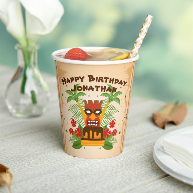 Fun Tiki Bar Birthday Luau Hawaiian Retro Cocktail Paper Cups (Insitu)