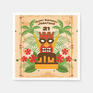 Fun Tiki Bar Birthday Party Cake & Palm Tree Retro Napkins