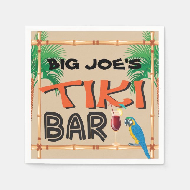 Fun Tiki Bar with custom name and parrot  Napkins (Front)